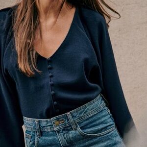 Sézane Erica Blouse Navy size 40 FR / 8 US